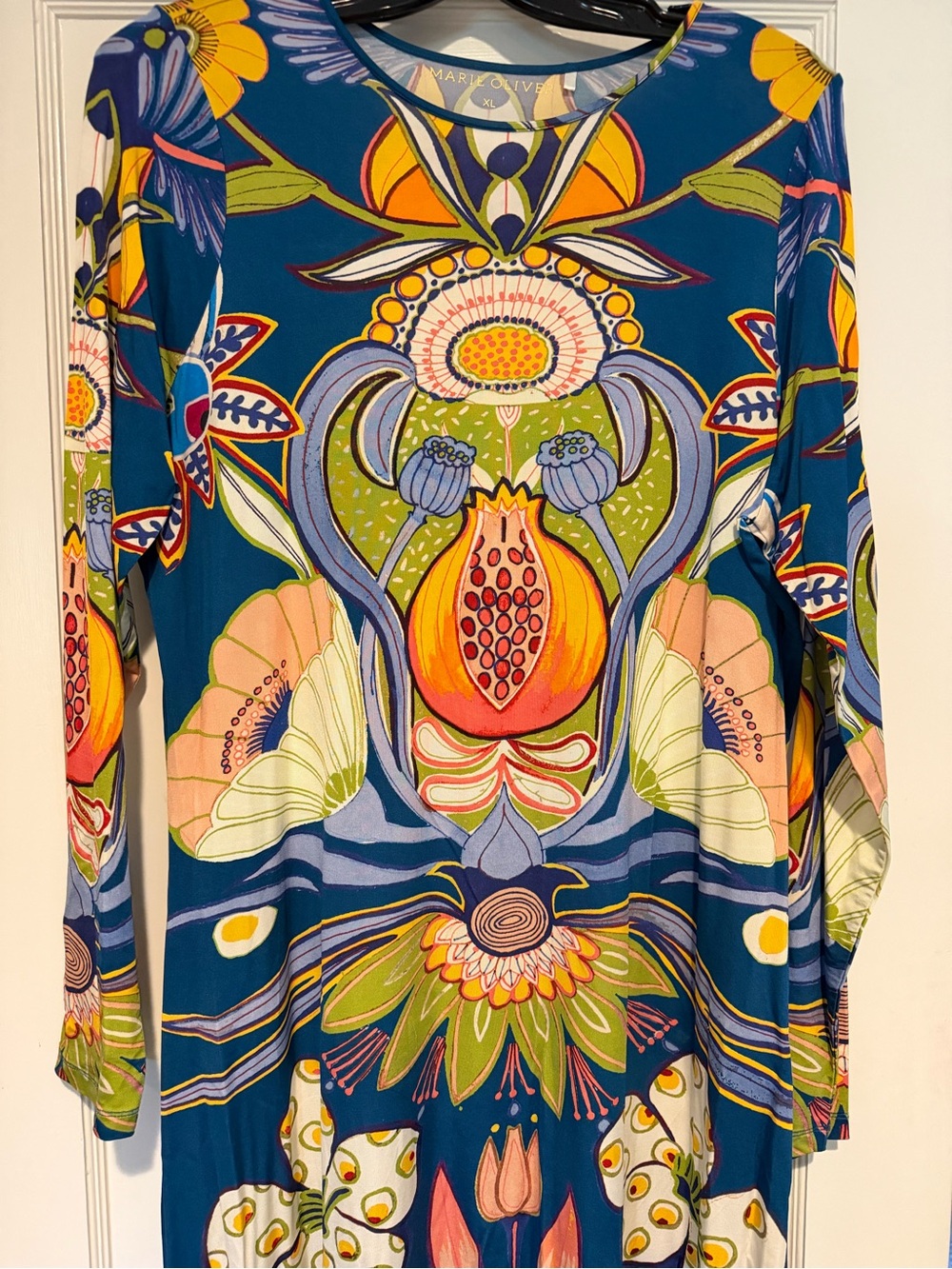 Marie Oliver Teal Multicolor Floral Long-Sleeve Shirt Dress